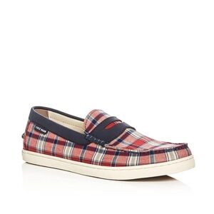 ISO Cole Haan Men’s Pinch Weekender Plaid Canvas Penny Loafers in a size 9.5